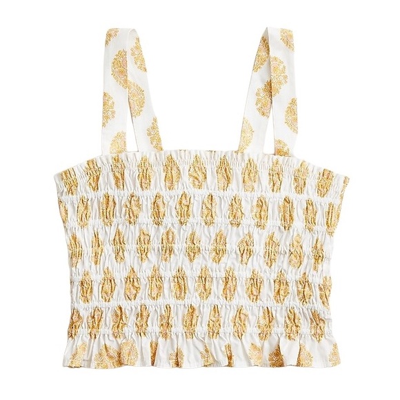 NWOT J. Crew White Smocked Crop Tank Tube Top in Gathered Floral Block Print - L - Picture 4 of 15